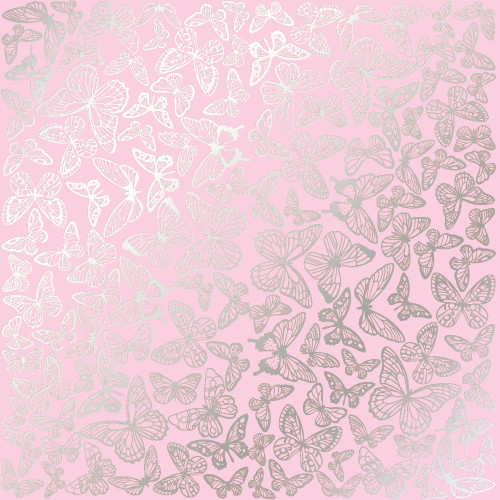 Аркуш одностороннього паперу зі срібним тисненням Silver Butterflies Pink, 30,5 см х 30,5 см