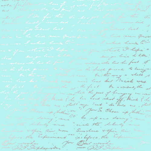 Лист односторонней бумаги с серебряным тиснением Silver Text Turquoise, 30,5 см х 30,5 см