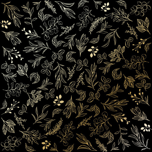 Лист односторонней бумаги с фольгированием Golden Branches Black, 30,5 см х 30,5 см