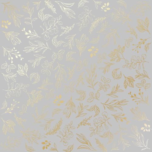 Аркуш одностороннього паперу з фольгуванням Golden Branches Gray, 30,5 х 30,5 см