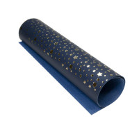 Відріз шкірзаму з тисненням золотою фольгою Golden Stars Dark bluet, 50х25 см