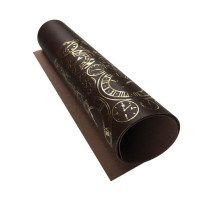 Відріз шкірзаму з тисненням золотою фольгою Golden Clocks Chocolate, 50х25 см