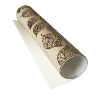 Отрез кожзама с тиснением золотой фольгой Golden Leaves Beige, 50х25 см