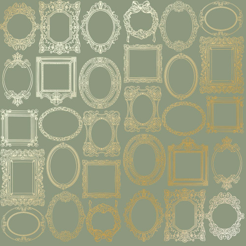 Лист односторонней бумаги с фольгированием Golden Frames Olive, 30,5 см х 30,5 см