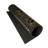 Отрез кожзама с тиснением золотой фольгой Golden Clocks Black, 50х25 см