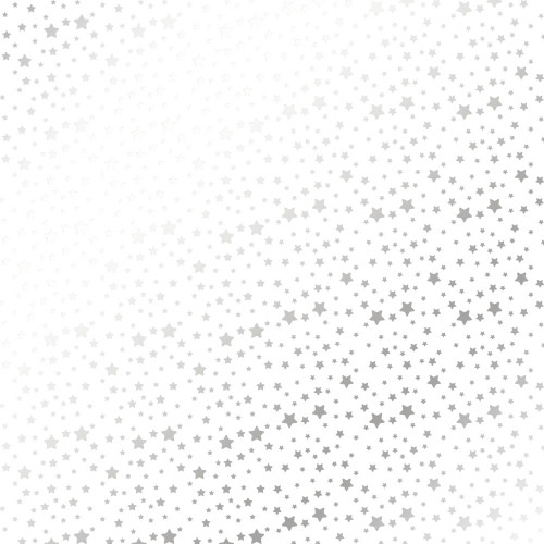 Лист односторонней бумаги с серебряным тиснением Silver stars White, 30,5 см х 30,5 см