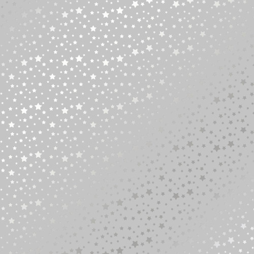 Лист односторонней бумаги с серебряным тиснением Silver stars Gray, 30,5 см х 30,5 см