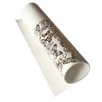 Отрез кожзама с тиснением золотой фольгой Golden Butterflies White, 50х25 см