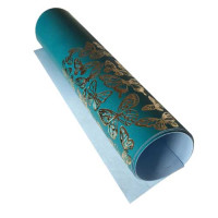 Отрез кожзама с тиснением золотой фольгой Golden Butterflies Turquoise, 50х25 см