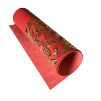 Отрез кожзама с тиснением золотой фольгой Golden Butterflies Red, 50х25 см