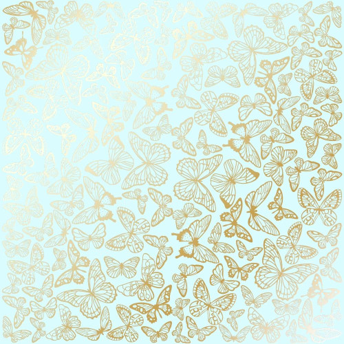 Лист односторонней бумаги с фольгированием Golden Butterflies Mint, 30,5 см х 30,5 см