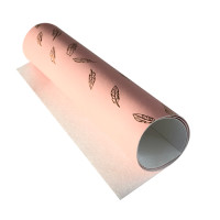 Отрез кожзама с тиснением золотой фольгой Golden Feather Pink, 50х25 см