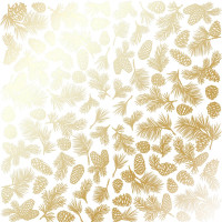 Лист односторонней бумаги с фольгированием Golden Pine cones White, 30,5 см х 30,5 см