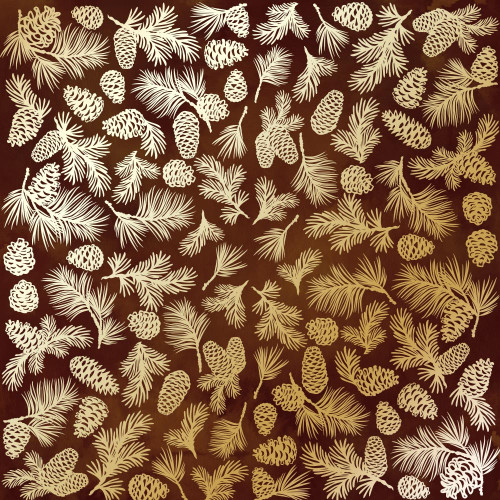 Лист односторонней бумаги с фольгированием Golden Pine cones Brown aquarelle, 30,5 см х 30,5 см