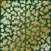 Аркуш одностороннього паперу з фольгуванням, Golden Pine cones Green aquarelle, 30,5 см х 30,5 см