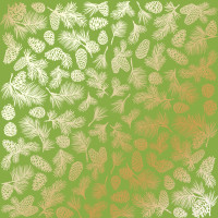 Лист односторонней бумаги с фольгированием Golden Pine cones Bright green, 30,5 см х 30,5 см