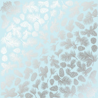 Аркуш одностороннього паперу зі срібним тисненням Silver Pine cones Blue, 30,5 см х 30,5 см