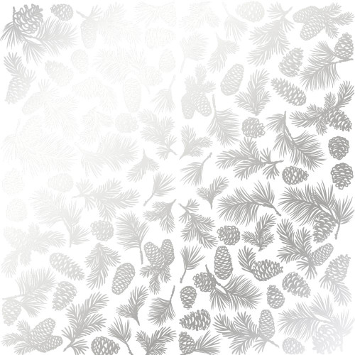 Лист односторонней бумаги с серебряным тиснением Silver Pine cones White, 30,5 см х 30,5 см