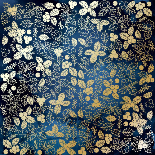 Лист одностороннього паперу з фольгуванням Golden Winterberries Dark blue, 30,5 см х 30,5 см