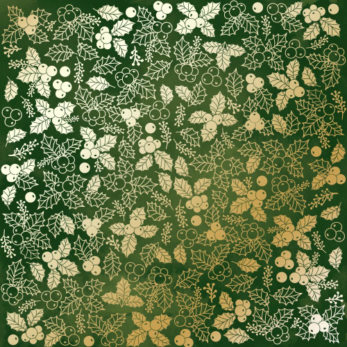 Лист односторонней бумаги с фольгированием Golden Winterberries Green aquarelle, 30,5 см х 30,5 см