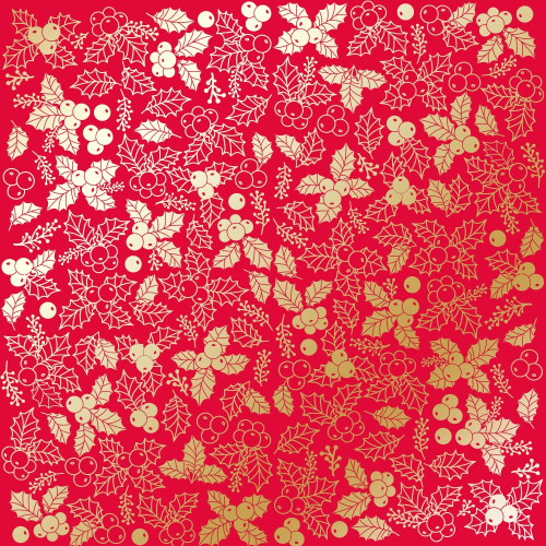 Лист односторонней бумаги с фольгированием Golden Winterberries Poppy red, 30,5 см х 30,5 см