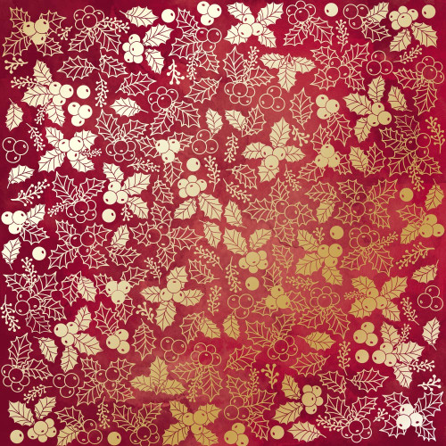 Лист односторонней бумаги с фольгированием Golden Winterberries Burgundy aquarelle, 30,5 см х 30,5 см