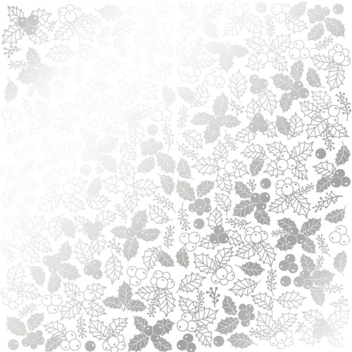 Лист односторонней бумаги с серебряным тиснением Silver Winterberries White, 30,5 см х 30,5 см