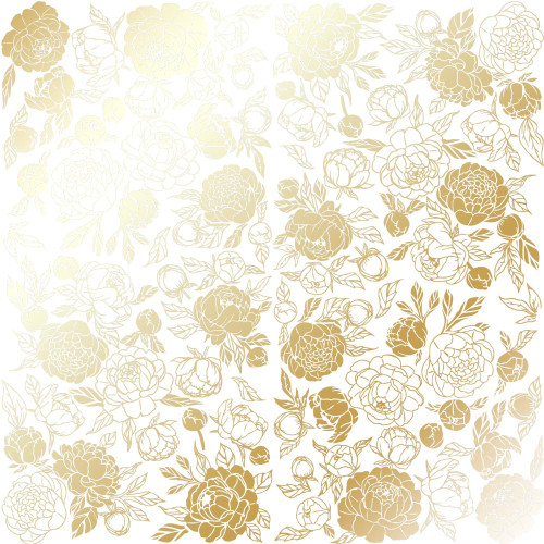 Лист односторонней бумаги с фольгированием Golden Peony Passion White, 30,5 см х 30,5 см