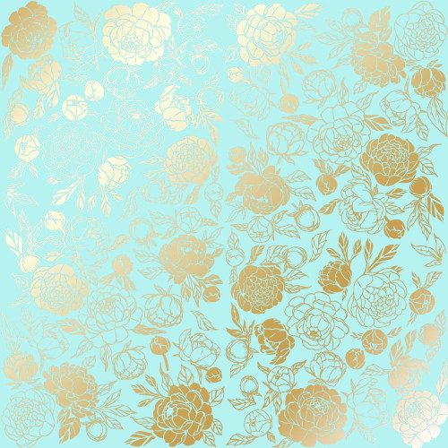 Лист односторонней бумаги с фольгированием Golden Peony Passion Turquoise, 30,5 см х 30,5 см