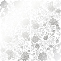 Лист односторонней бумаги с серебряным тиснением Silver Peony Passion White, 30,5 см х 30,5 см