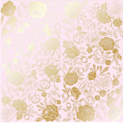 Лист односторонней бумаги с фольгированием Golden Peony Passion Light pink, 30,5 см х 30,5 см