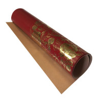 Отрез кожзама с тиснением золотой фольгой Golden Peony Passion, color Wine red, 50х25 см