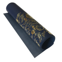 Отрез кожзама с тиснением золотой фольгой Golden Peony Passion, color Dark blue, 50х25 см
