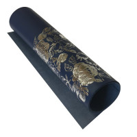 Отрез кожзама с тиснением серебряной фольгой Silver Peony Passion, Dark blue, 50х25 см