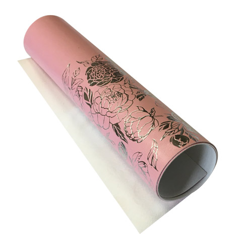 Відріз шкірзаму з тисненням срібною фольгою Silver Peony Passion, Flamingo, 50х25 см