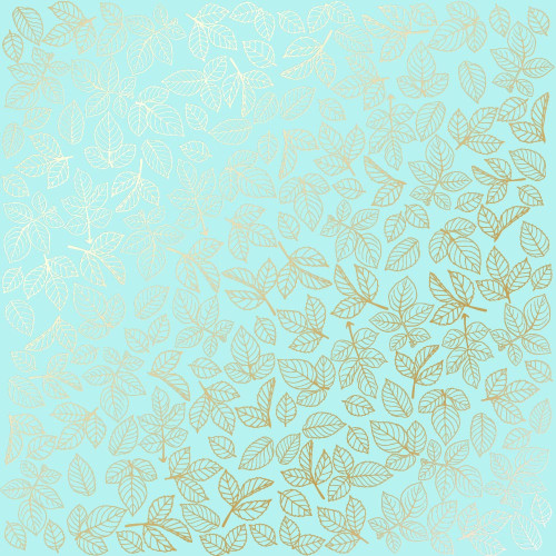 Лист односторонней бумаги с фольгированием Golden Rose leaves Turquoise, 30,5 см х 30,5 см