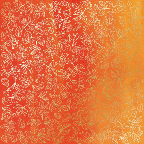Лист односторонней бумаги с фольгированием Golden Rose leaves, Yellow-orange aquarelle, 30,5 см х 30,5 см
