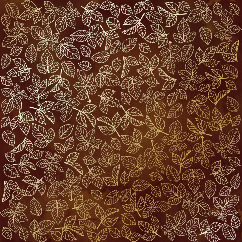 Лист односторонней бумаги с фольгированием Golden Rose leaves Brown aquarelle, 30,5 см х 30,5 см
