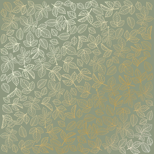 Лист односторонней бумаги с фольгированием Golden Rose leaves Olive, 30,5 см х 30,5 см