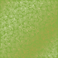 Аркуш одностороннього паперу з фольгуванням, Golden Rose leaves Bright green, 30,5 см х 30,5 см