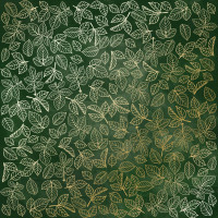 Аркуш одностороннього паперу з фольгуванням, Golden Rose leaves Dark green aquarelle, 30,5 см х 30,5 см