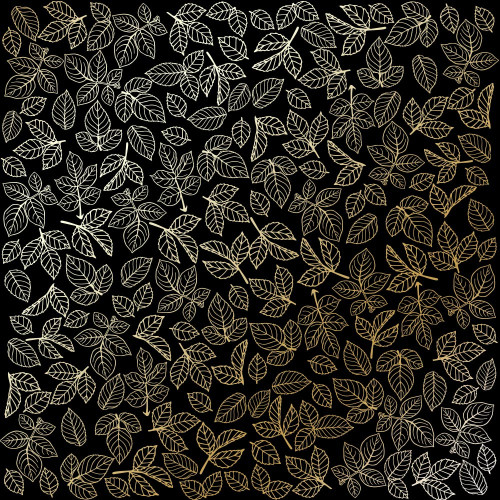 Лист односторонней бумаги с фольгированием Golden Rose leaves Black, 30,5 см х 30,5 см