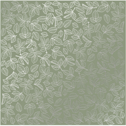 Лист односторонней бумаги с серебряным тиснением Silver Rose leaves, Olive, 30,5 см х 30,5 см