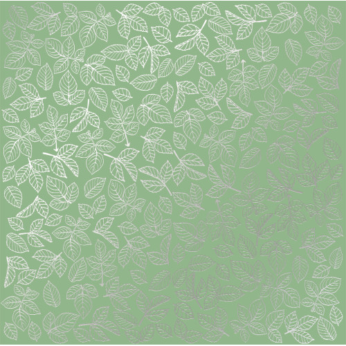 Лист односторонней бумаги с серебряным тиснением Silver Rose leaves, Avocado, 30,5 см х 30,5 см