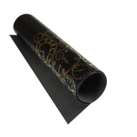 Отрез кожзама с тиснением золотой фольгой Golden Clocks, color Glossy black, 50х25 см