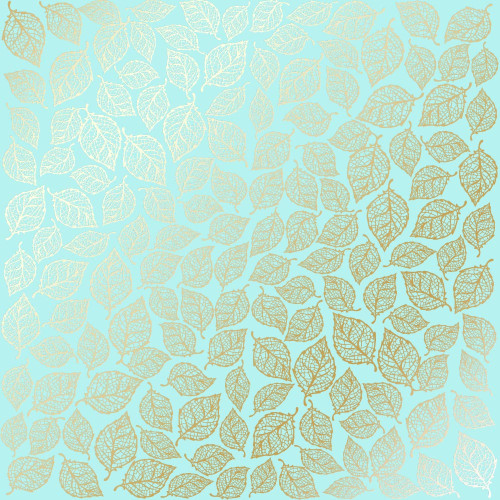 Лист односторонней бумаги с фольгированием Golden Leaves mini Turquoisei, 30,5 см х 30,5 см