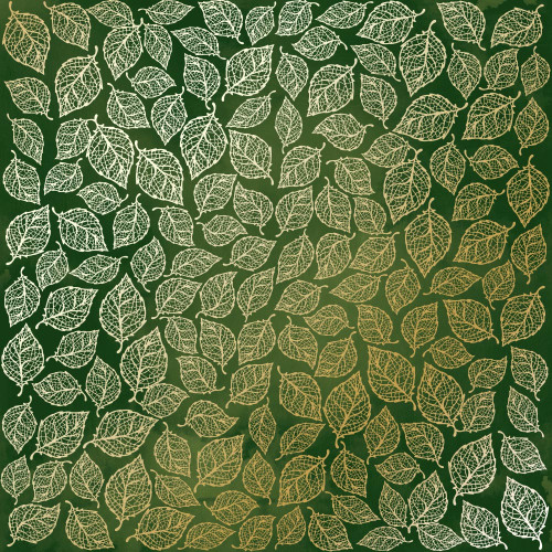 Лист односторонней бумаги с фольгированием Golden Leaves mini Green aquarelle, 30,5 см х 30,5 см
