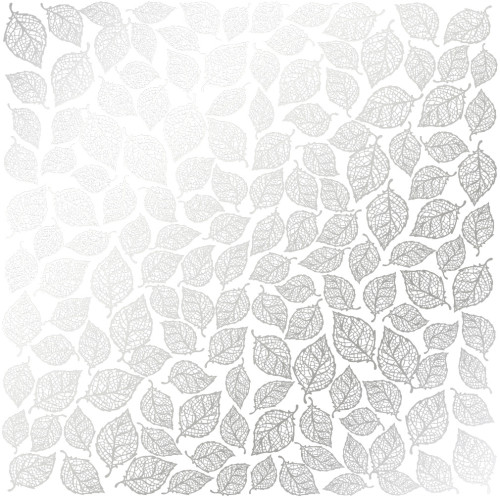 Аркуш одностороннього паперу зі срібним тисненням Silver Leaves mini, White, 30,5 см х 30,5 см