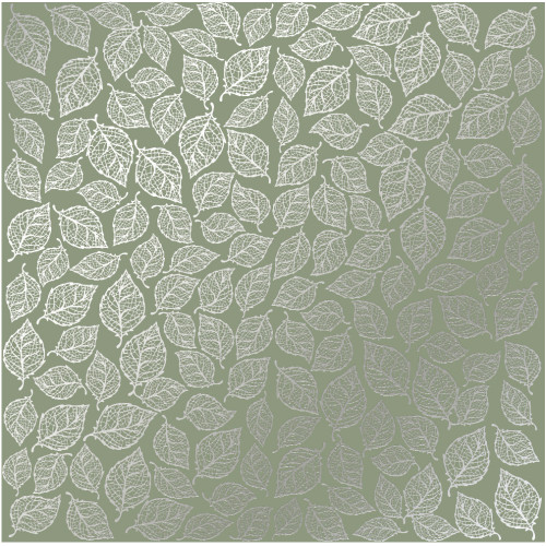 Аркуш одностороннього паперу зі срібним тисненням Silver Leaves mini, Olive, 30,5 см х 30,5 см