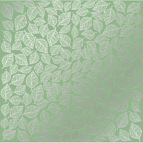 Лист односторонней бумаги с серебряным тиснением Silver Leaves mini, Avocado, 30,5 см х 30,5 см